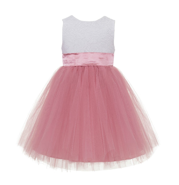 Backless V-Back Lace Flower Girl Dress Mini Bridal Gown Toddler Special Occasion Formal Dresses 206T