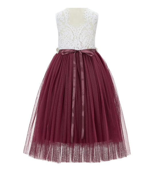 Scalloped V-Back Lace A-Line Flower Girl Dress Events Birthday Party Recital Graduation Ceremony 207R2