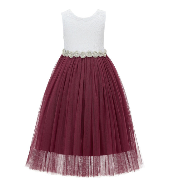 Scalloped V-Back Lace A-Line Flower Girl Dress Events Birthday Party Recital Graduation Ceremony 207R2