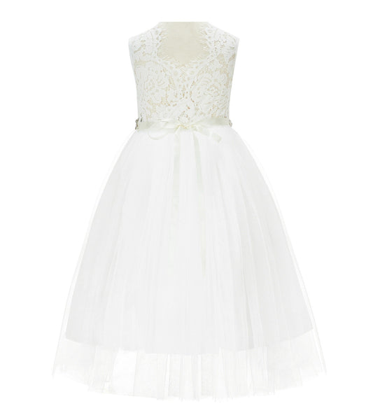 Scalloped V-Back Lace A-Line Flower Girl Dress Events Birthday Party Recital Graduation Ceremony 207R2