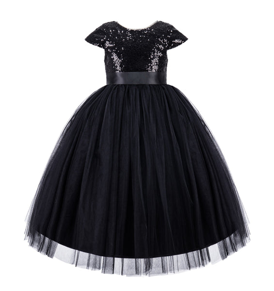 Cap Sleeves Sequin Formal Flower Girl Dress Father Daughter Dance Recital Gown Birthday Party 211(1)