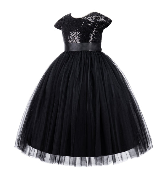 Cap Sleeves Sequin Formal Flower Girl Dress Father Daughter Dance Recital Gown Birthday Party 211(1)