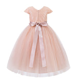 Cap Sleeves Sequin Formal Flower Girl Dress Father Daughter Dance Recital Gown Birthday Party 211(1)