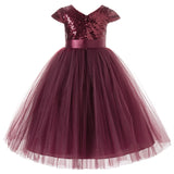Cap Sleeves Sequin Formal Flower Girl Dress Father Daughter Dance Recital Gown Birthday Party 211(1)