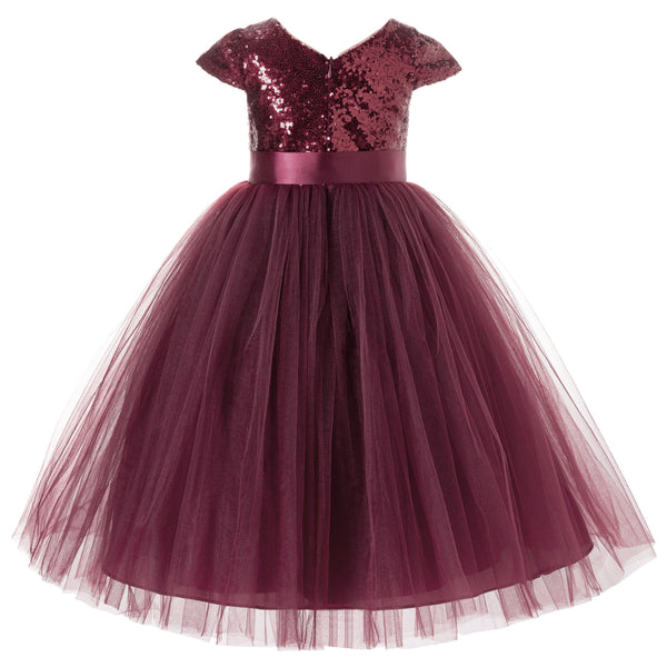 Cap Sleeves Sequin Formal Flower Girl Dress Father Daughter Dance Recital Gown Birthday Party 211(1)