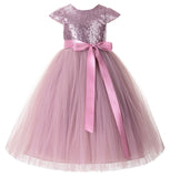 Cap Sleeves Sequin Formal Flower Girl Dress Father Daughter Dance Recital Gown Birthday Party 211(1)
