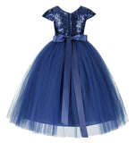 Cap Sleeves Sequin Formal Flower Girl Dress Father Daughter Dance Recital Gown Birthday Party 211(1)