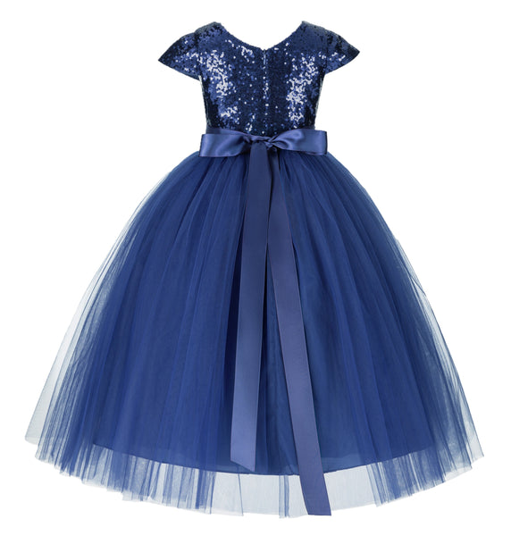 Cap Sleeves Sequin Formal Flower Girl Dress Father Daughter Dance Recital Gown Birthday Party 211(1)
