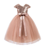 Cap Sleeves Sequin Formal Flower Girl Dress Father Daughter Dance Recital Gown Birthday Party 211(1)