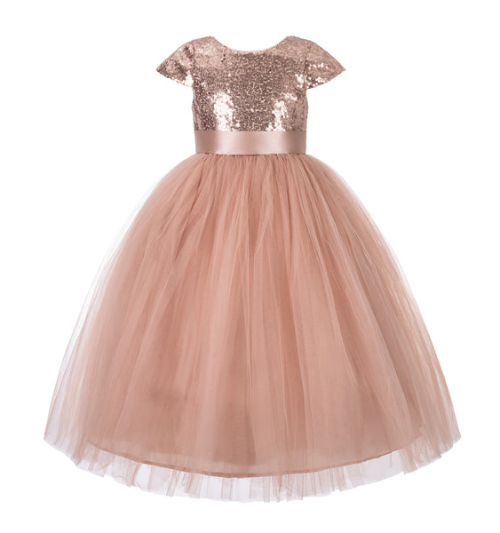Cap Sleeves Sequin Formal Flower Girl Dress Father Daughter Dance Recital Gown Birthday Party 211(1)