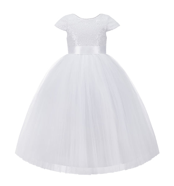 Cap Sleeves Sequin Formal Flower Girl Dress Father Daughter Dance Recital Gown Birthday Party 211(1)