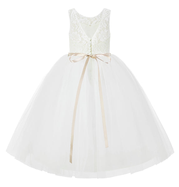 V-Back Lace Tutu Flower Girl Dresses for Wedding Toddler Pageant Gown Formal Special Events 212R2