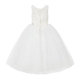 Ivory V-Back Lace Tutu Flower Girl Dress Formal Photoshoot Dresses for Toddler Girls 212R3
