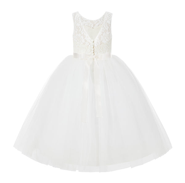 Ivory V-Back Lace Tutu Flower Girl Dress Formal Photoshoot Dresses for Toddler Girls 212R3