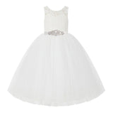 Ivory V-Back Lace Tutu Flower Girl Dress Formal Photoshoot Dresses for Toddler Girls 212R3