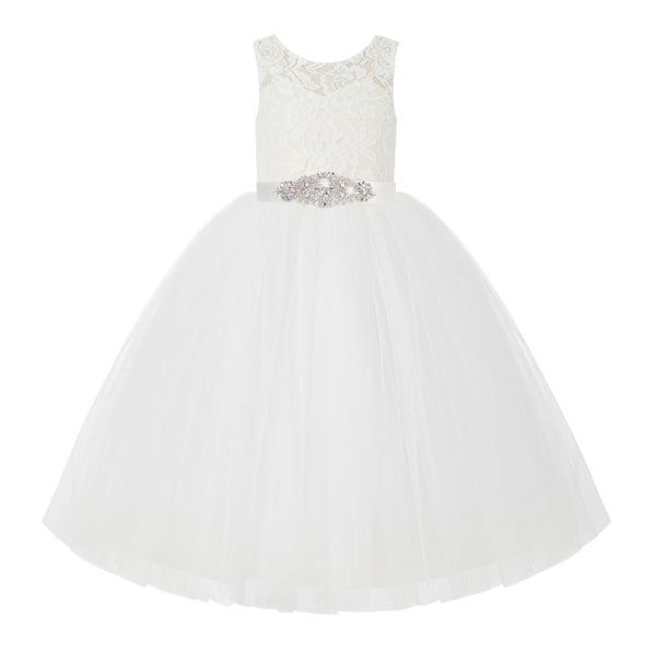 Ivory V-Back Lace Tutu Flower Girl Dress Formal Photoshoot Dresses for Toddler Girls 212R3