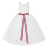 Ivory V-Back Lace Tutu Flower Girl Dress Formal Photoshoot Dresses for Toddler Girls 212R3