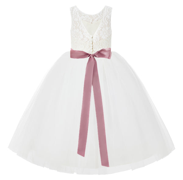 Ivory V-Back Lace Tutu Flower Girl Dress Formal Photoshoot Dresses for Toddler Girls 212R3