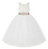 Ivory V-Back Lace Tutu Flower Girl Dress Formal Photoshoot Dresses for Toddler Girls 212R3