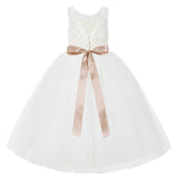 Ivory V-Back Lace Tutu Flower Girl Dress Formal Photoshoot Dresses for Toddler Girls 212R3