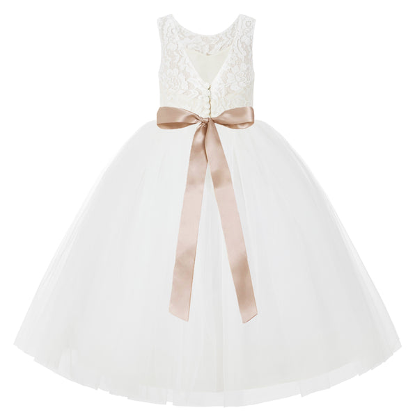 Ivory V-Back Lace Tutu Flower Girl Dress Formal Photoshoot Dresses for Toddler Girls 212R3