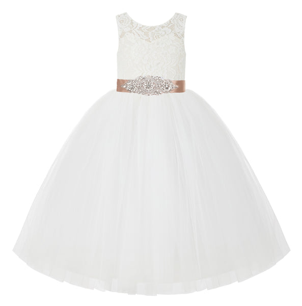 Ivory V-Back Lace Tutu Flower Girl Dress Formal Photoshoot Dresses for Toddler Girls 212R3