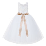 White V-Back Lace Tutu Flower Girl Dress Formal Photoshoot Dresses for Toddler Girls 212R3