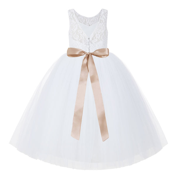 White V-Back Lace Tutu Flower Girl Dress Formal Photoshoot Dresses for Toddler Girls 212R3