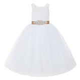 White V-Back Lace Tutu Flower Girl Dress Formal Photoshoot Dresses for Toddler Girls 212R3
