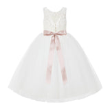 Ivory V-Back Lace Tutu Flower Girl Dress Formal Photoshoot Dresses for Toddler Girls 212R3