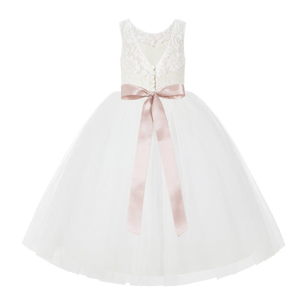 Ivory V-Back Lace Tutu Flower Girl Dress Formal Photoshoot Dresses for Toddler Girls 212R3