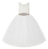 Ivory V-Back Lace Tutu Flower Girl Dress Formal Photoshoot Dresses for Toddler Girls 212R3
