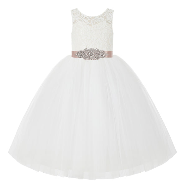 Ivory V-Back Lace Tutu Flower Girl Dress Formal Photoshoot Dresses for Toddler Girls 212R3