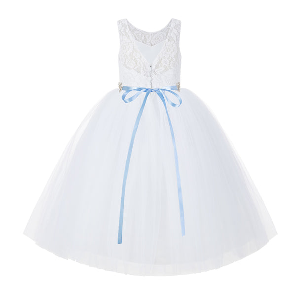 V-Back Lace Tutu Flower Girl Dresses for Wedding Toddler Pageant Gown Formal Special Events 212R2