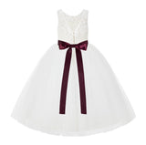 Ivory V-Back Lace Tutu Flower Girl Dress Formal Photoshoot Dresses for Toddler Girls 212R3