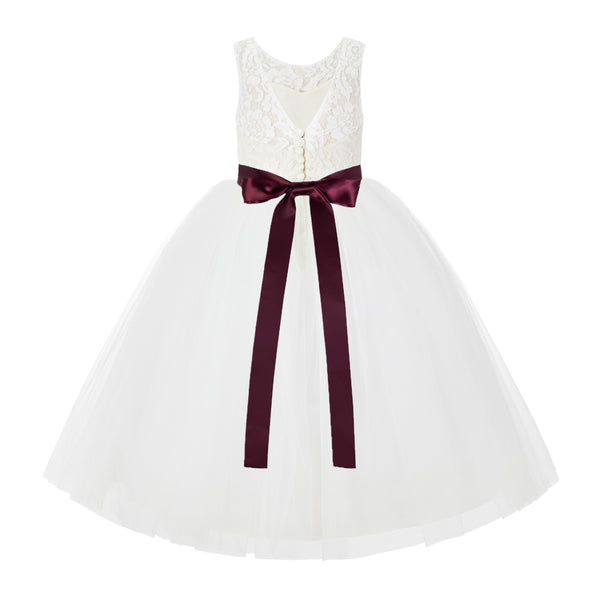 Ivory V-Back Lace Tutu Flower Girl Dress Formal Photoshoot Dresses for Toddler Girls 212R3