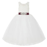 Ivory V-Back Lace Tutu Flower Girl Dress Formal Photoshoot Dresses for Toddler Girls 212R3