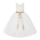 Ivory V-Back Lace Tutu Flower Girl Dress Formal Photoshoot Dresses for Toddler Girls 212R3