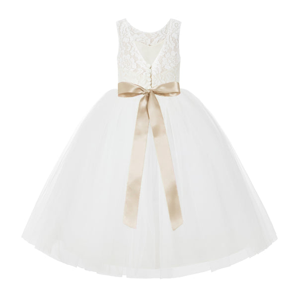 Ivory V-Back Lace Tutu Flower Girl Dress Formal Photoshoot Dresses for Toddler Girls 212R3