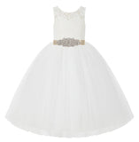 Ivory V-Back Lace Tutu Flower Girl Dress Formal Photoshoot Dresses for Toddler Girls 212R3