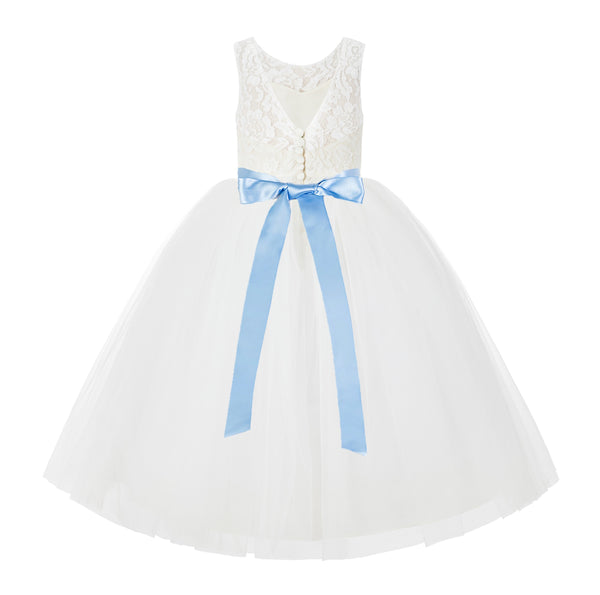 Ivory V-Back Lace Tutu Flower Girl Dress Formal Photoshoot Dresses for Toddler Girls 212R3