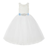 Ivory V-Back Lace Tutu Flower Girl Dress Formal Photoshoot Dresses for Toddler Girls 212R3
