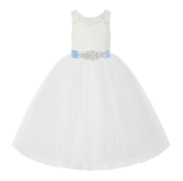 Ivory V-Back Lace Tutu Flower Girl Dress Formal Photoshoot Dresses for Toddler Girls 212R3