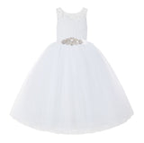 White V-Back Lace Tutu Flower Girl Dress Formal Photoshoot Dresses for Toddler Girls 212R3