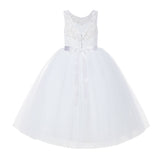 White V-Back Lace Tutu Flower Girl Dress Formal Photoshoot Dresses for Toddler Girls 212R3
