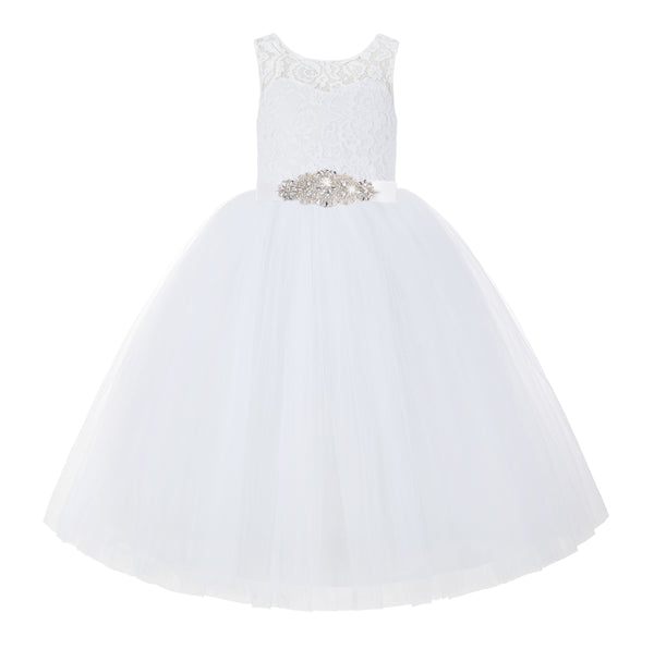 White V-Back Lace Tutu Flower Girl Dress Formal Photoshoot Dresses for Toddler Girls 212R3