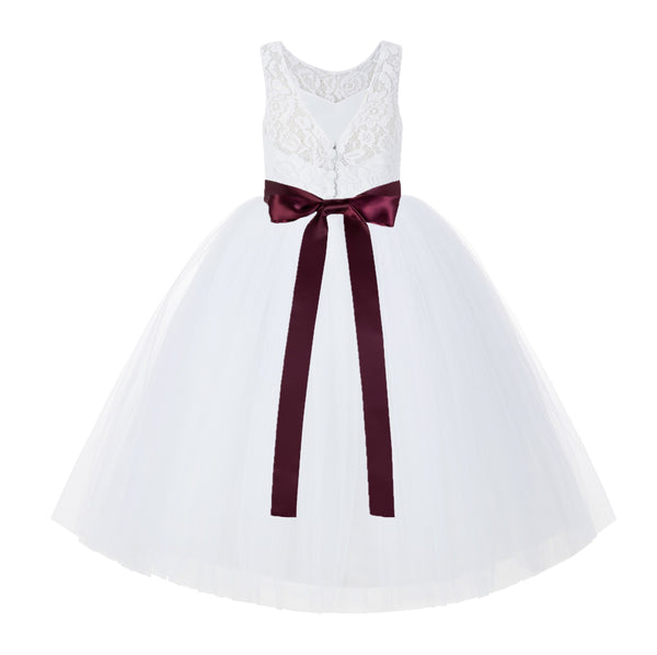 White V-Back Lace Tutu Flower Girl Dress Formal Photoshoot Dresses for Toddler Girls 212R3