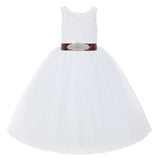 White V-Back Lace Tutu Flower Girl Dress Formal Photoshoot Dresses for Toddler Girls 212R3
