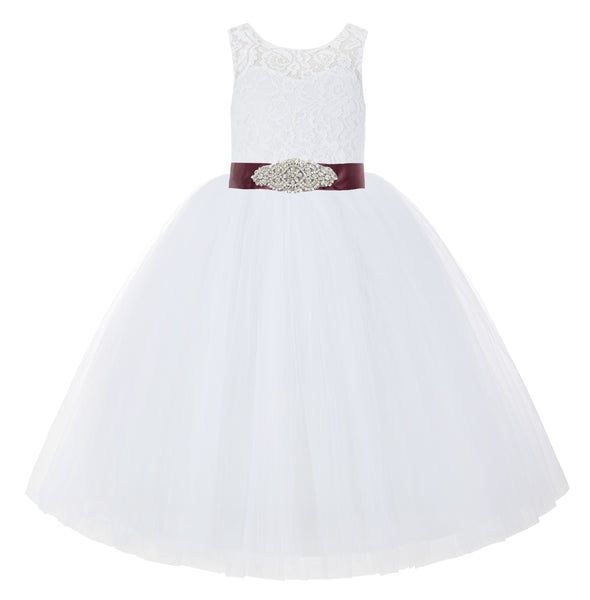 White V-Back Lace Tutu Flower Girl Dress Formal Photoshoot Dresses for Toddler Girls 212R3