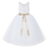 White V-Back Lace Tutu Flower Girl Dress Formal Photoshoot Dresses for Toddler Girls 212R3
